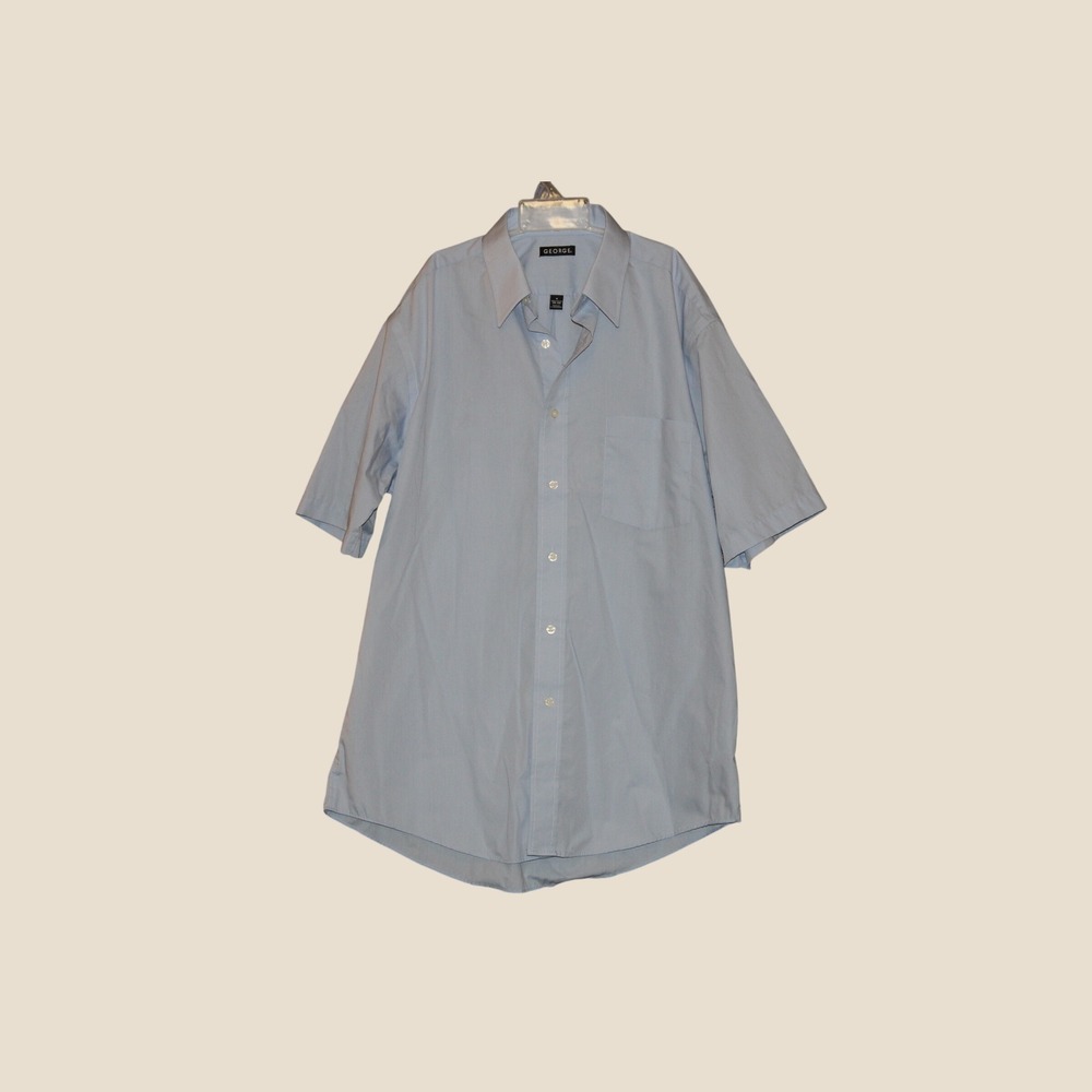 George Mens Short Sleeve Button Down Dress‎ Shirt Light Blue Size M 38-40